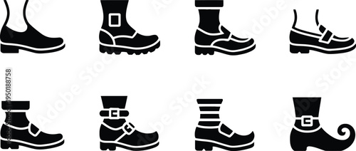 Footwear Silhouette Icon Set with Buckled Shoes for St Patrick’s Day Design