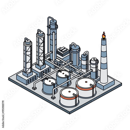 Industrial Oil Refinery Factory with Storage Tanks.