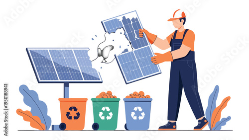 Solar Panel Recycling: An individual carefully dismantles solar panels for recycling, emphasizing the significance of sustainable energy and environmental conservation.