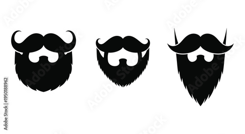 Three distinct beard styles are presented in a stark black graphic silhouette high quality professional detailed