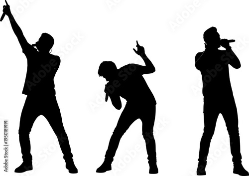 male singer silhouettes, rock music performer, microphone vocal artist, live concert stage performance, energetic musician, entertainment show, rockstar