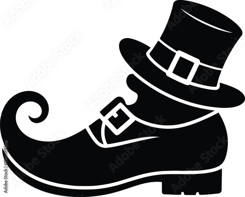 Leprechaun Hat and Shoe Silhouette Icon for St Patrick’s Day Design