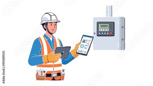 Technician Inspecting Machinery: An industrial technician, equipped with a tablet, conducts a comprehensive inspection and maintenance check on intricate machinery.