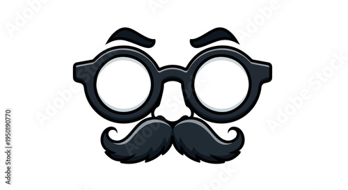 A black cartoon face with round glasses and a handlebar mustache on a white background.