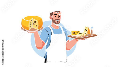 Cheese Maestro: A skilled artisan, proudly presenting a delectable assortment of artisan cheeses, a testament to culinary craftsmanship and tradition. 