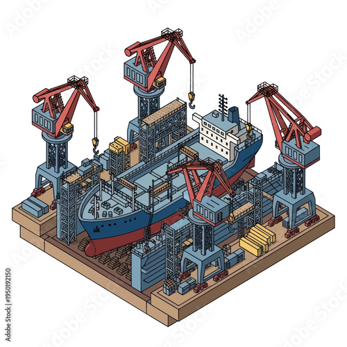 Isometric Model of Industrial Shipping Yard Scene.