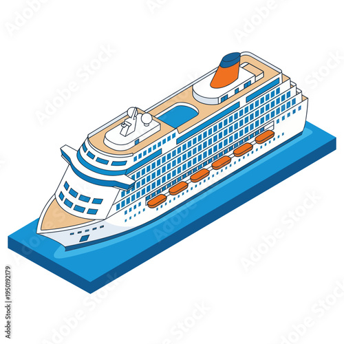 Large Cruise Ship Illustration with Lifeboats.