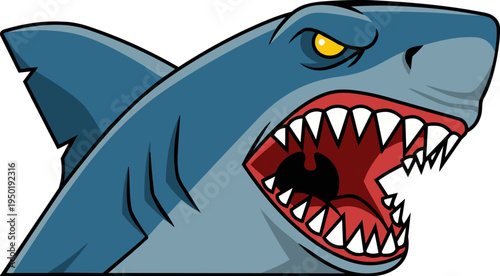 Shark Head with Angered Expression and Sharp Teeth