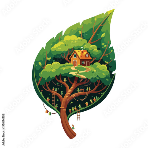 green tree with leaves vector