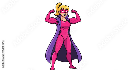 Vector Cartoon Woman Superhero – Blonde Heroine in Pink Suit Power Pose