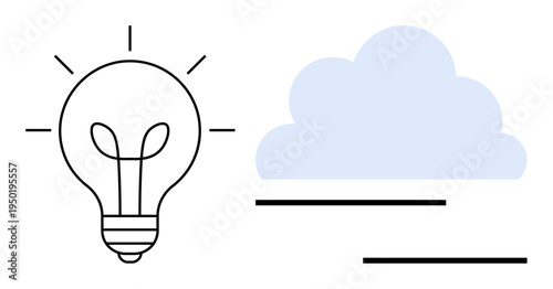 Light bulb symbolizing ideas and creativity next to a cloud representing connection, technology, or imagination. Ideal for innovation, brainstorming, cloud computing, technology, creative process