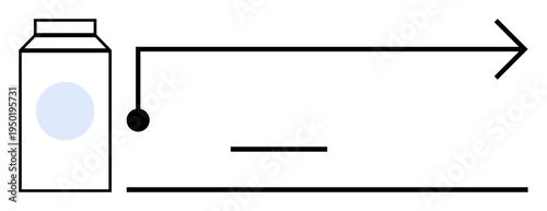 Food production, supply chain, packaging, logistics, technology, minimalism. milk carton, lines arrow and dot connecting elements. Food production and supply chain visualization concept