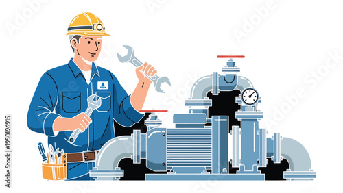 Precision & Skill: A dedicated engineer works diligently on industrial machinery, holding wrenches with expertise, highlighting the important role of maintenance.