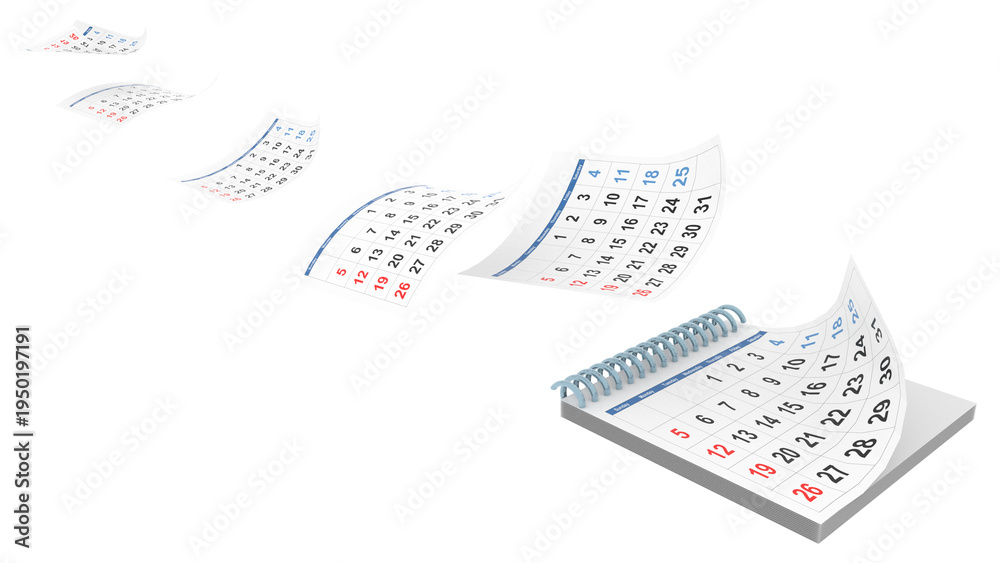 Foto calendar pages flying time years pass - 3d rendering