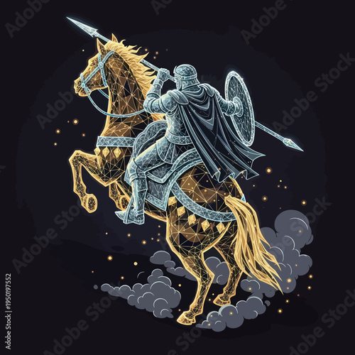 Medieval Knight Riding Horse in Armor.