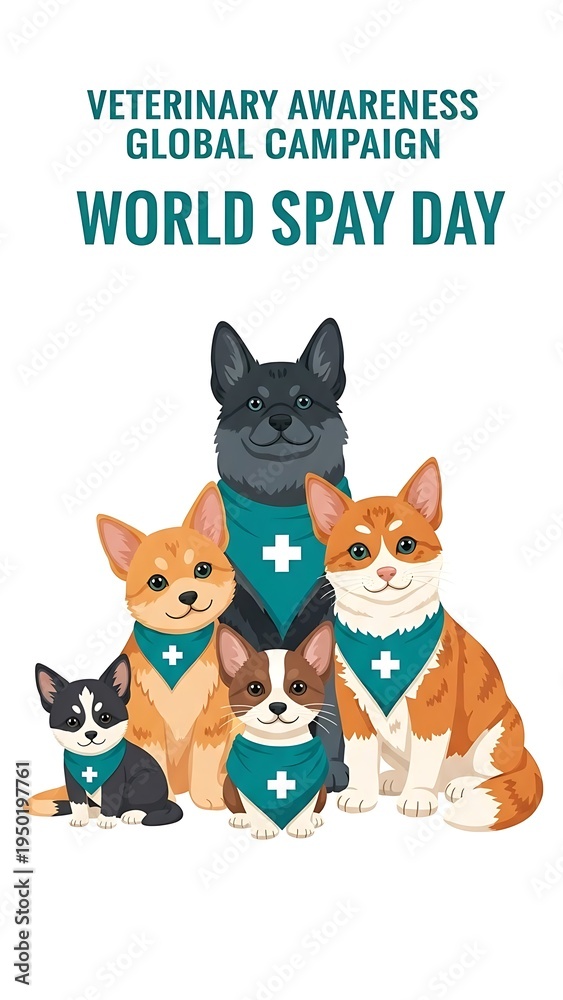Obraz premium Group of dogs and cats with medical crosses illustrating veterinary awareness