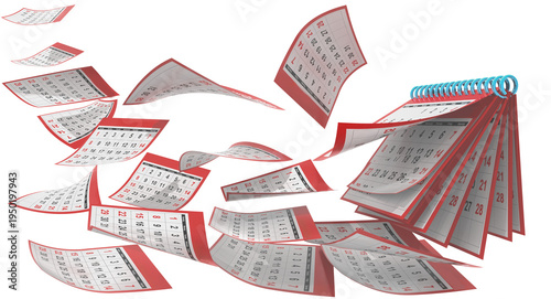calendar red pages flying time pass - 3d rendering