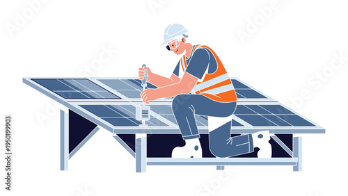 The Solar Power Installation: A skilled worker meticulously installs a solar panel array, symbolizing the shift towards renewable energy and sustainable living.