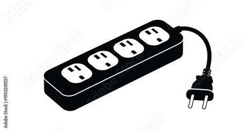 Black power strip with multiple outlets shown in dark silhouette