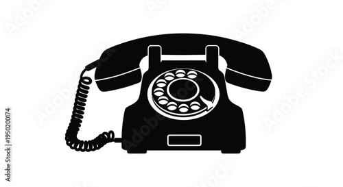 A striking black silhouette of a vintage rotary telephone