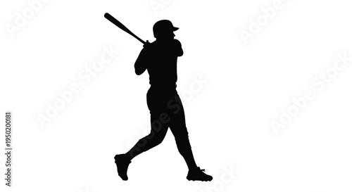 Baseball player in mid swing a dramatic black silhouette