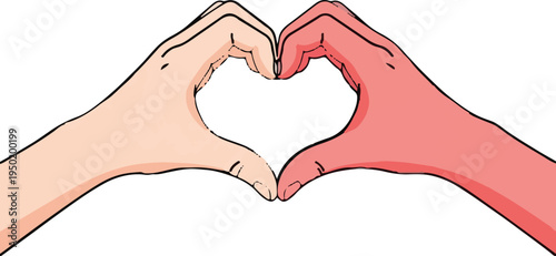 Diverse hands forming a heart shape vector illustration, symbolizing love, unity, and connection, ideal for Valentine's Day, relationships, and social issues.