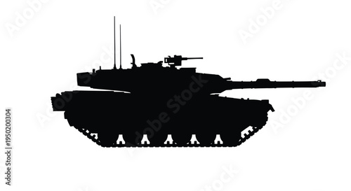 Black silhouette of a modern main battle tank side view silhouette