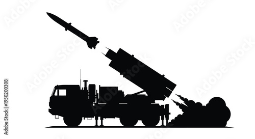 Military launch system firing a missile dramatic black silhouette