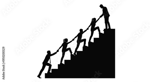 People helping each other climb stairs a symbolic team effort silhouette
