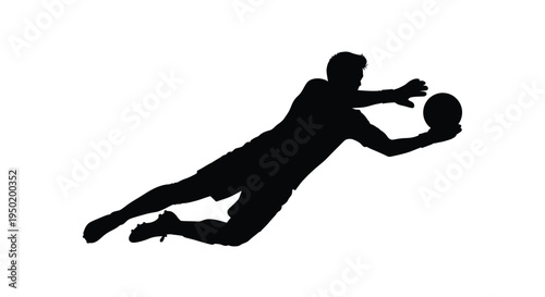 Dynamic handball player in action leaping for the ball silhouette