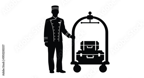 Hotel bellhop with luggage cart a striking black silhouette