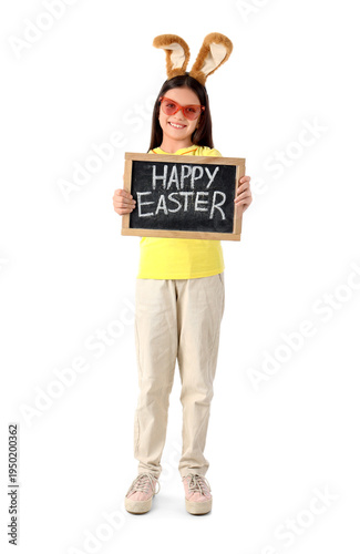 Cute girl in bunny ears hol...
