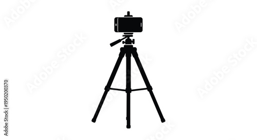 A black silhouette of a camera on a tripod stark and simple silhouette