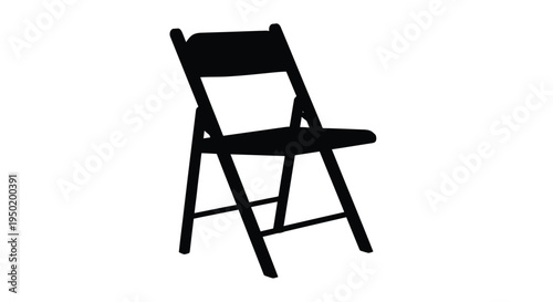 A simple black folding chair is shown in stark silhouette
