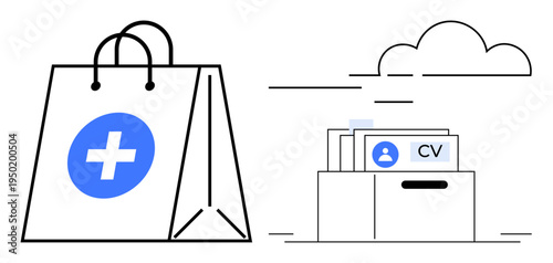Recruitment in healthcare. Job applications in a file drawer alongside a medical symbol reflect recruitment in the healthcare industry. Ideal for healthcare hiring, HR, staffing, digital resumes, or