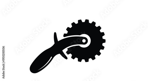 Black silhouette of a pizza cutter against a white background silhouette