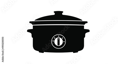 Black slow cooker illustration a simple kitchen appliance silhouette