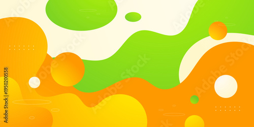 Abstract wave fluid banner background. Orange and green color shapes pattern on bright background concept element design.