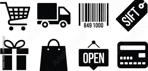 Shopping icons vector set with delivery and transport symbols