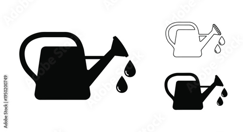 Three watering can icons including a striking black silhouette