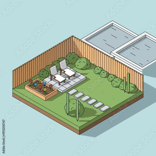 Isometric Backyard with Garden and Patio.