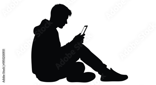 Young man sitting and using a smartphone a striking silhouette
