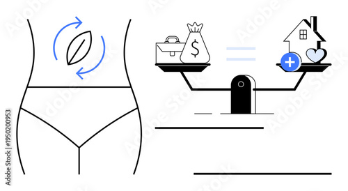 Body health concept. Elements body health and balance with financial and emotional well-being. Body health signifies physical, monetary, and emotional stability. For wellness, financial literacy