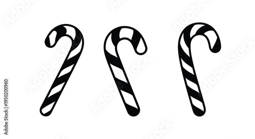 Three striped candy canes presented in a minimalist black silhouette