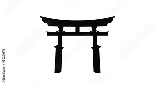 Traditional japanese torii gate against a white background a dark silhouette