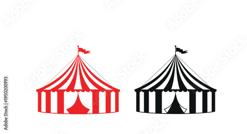 Two circus tents one red and one black in striking silhouette