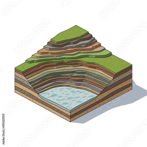 Geological Formation Layers 3D Model Illustration.