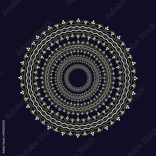 An intricate abstract mandala design featuring a geometric lace pattern and vintage rosette elements in a circular vector illustration for decorative certificate borders