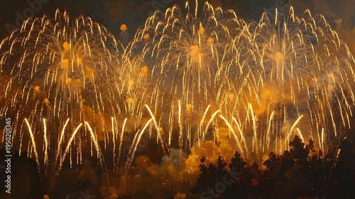 Dramatic Celebration of Fireworks in the Night Sky with Golden Explosions