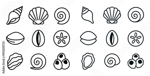 Seaside icons with shell and conch outline
